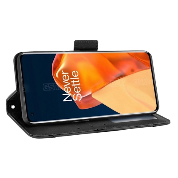 Modern-styled Læder Pung Etui til Oneplus 9 Pro - Sort Black
