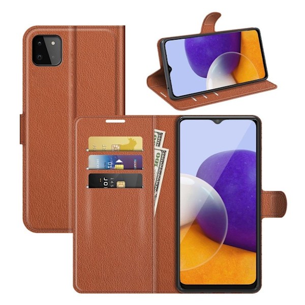 Klassisk Samsung Galaxy A22 5G flip etui - Brun Brown