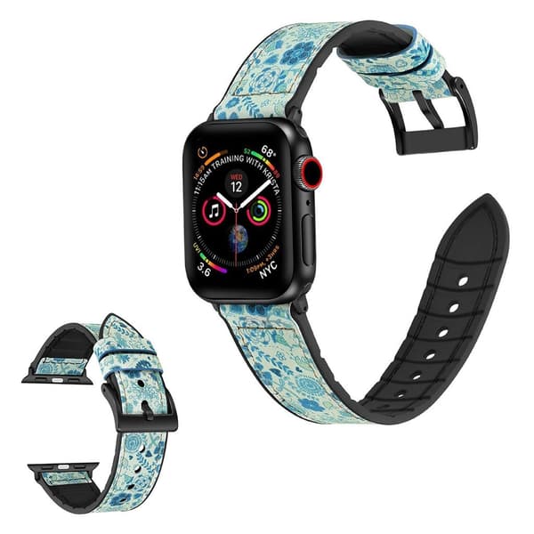 Apple Watch Series 6 / 5 40mm silicone + leather coated watch band - Pattern Blue Blå