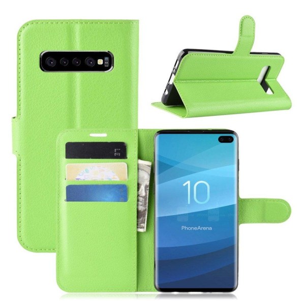 Samsung Galaxy S10 Plus litchi skin læder flip etui - Grøn Green