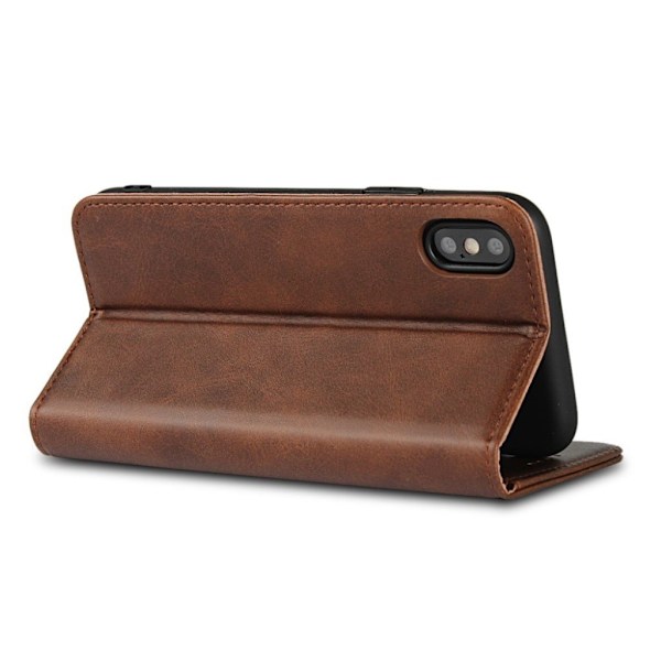 iPhone XS auto-absorberende flip etui i læder - Kaffe Brown