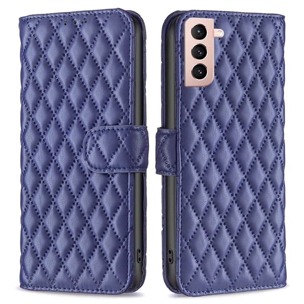 Rhombus Mønster Matte Flip Case til Samsung Galaxy S21 - Blå Blue