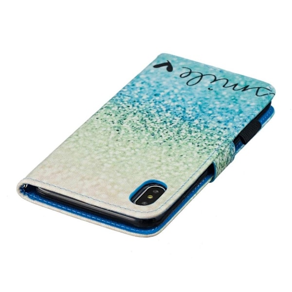 iPhone Xs Max kuviollinen synteetti nahkainen lompakko suojakotelo magneetti lukolla - Smile Teksti Multicolor