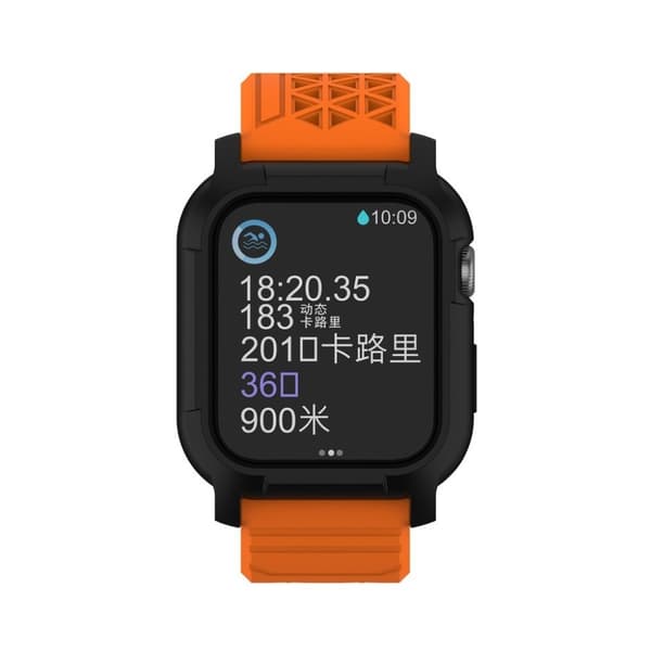 Apple Watch Series 5 44 mm holdbar silikoneurrem - Orange / Sort Orange