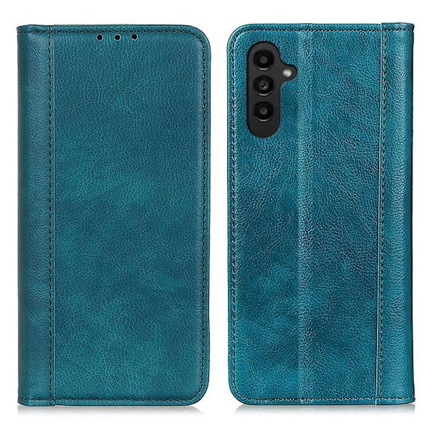 Äkta läder Samsung Galaxy A14 fodral med magnetisk stängning Grön
