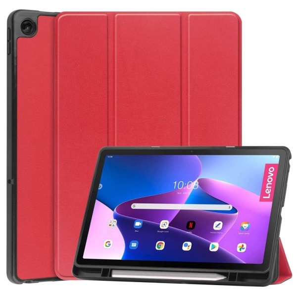 Tri-fold Leather Stand Case for Lenovo Tab M10 Plus (Gen 3) - Re Röd