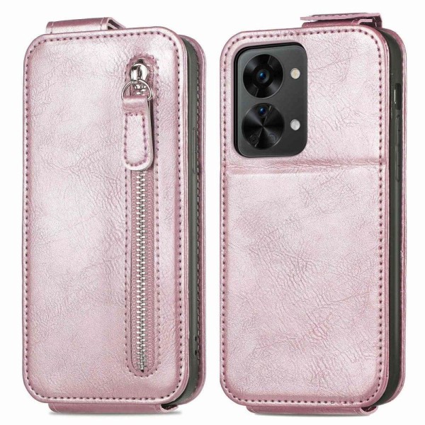 Vertical Flip Phone Suojakotelo With Zipper For OnePlus Nord 2T Pink