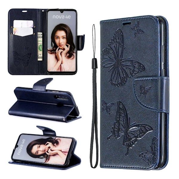 Butterfly läder Huawei P30 Lite fodral - Blå Blå