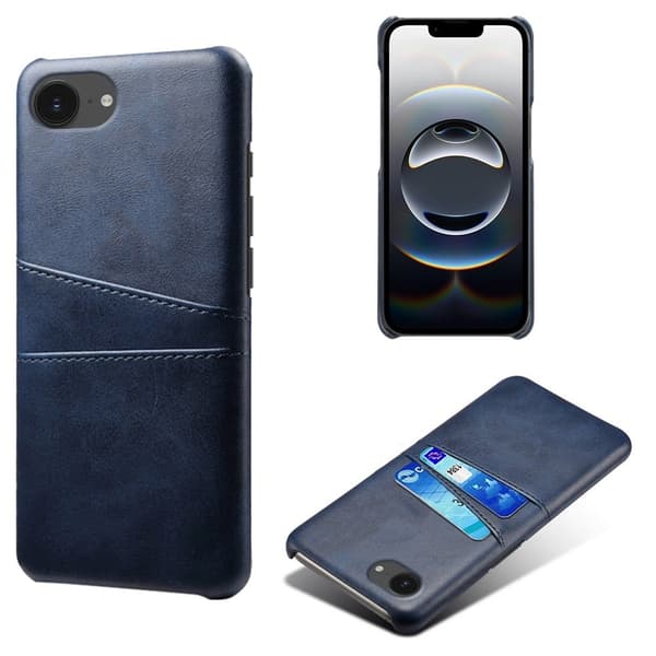 iPhone 16e Fodral med dubbla kortplatser Veganläder + hårt PC-telefonskydd - Blå Blå