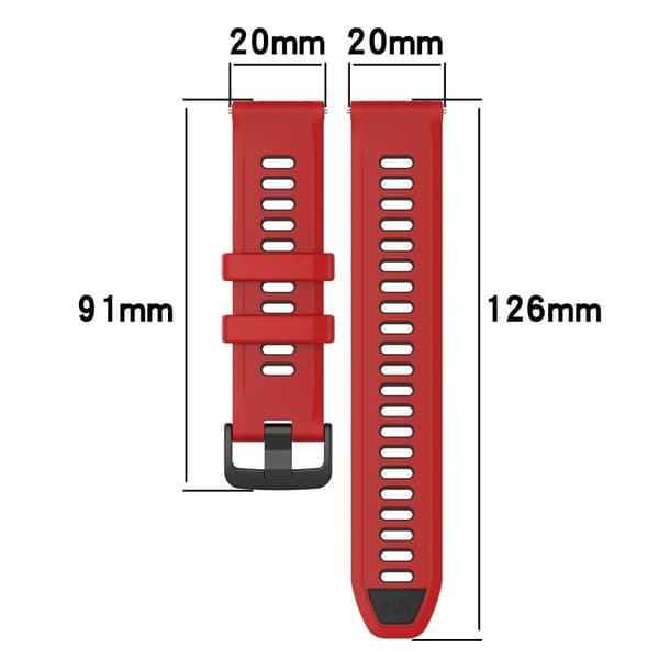20 mm universal silikonerem i to farver - Sort / Rød Red