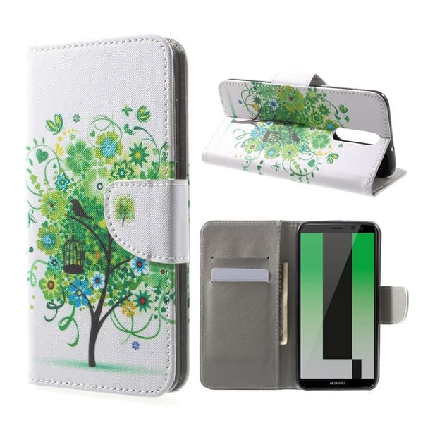 Huawei Mate 10 Lite Etui laget av kunstlær og silikon - Grønt tre Multicolor