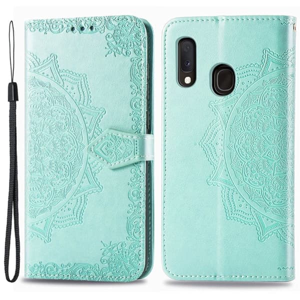 Mandala Samsung Galaxy A20e nahkakotelo - Vihreä Green