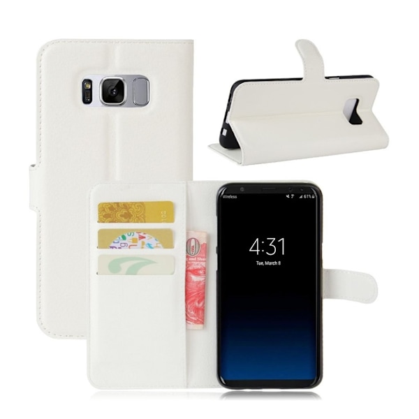 Samsung Galaxy S8 lychee läderfodral m. stativ - Vit Vit