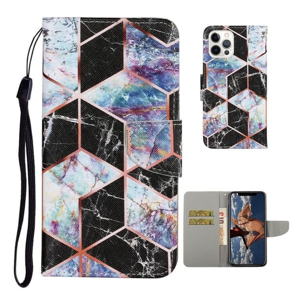 Multimønster magnetisk håndledsrem læder mobiltaske med stativ Apple iPhone 13 Pro 6,1 tommer - Black Geometri Multicolor