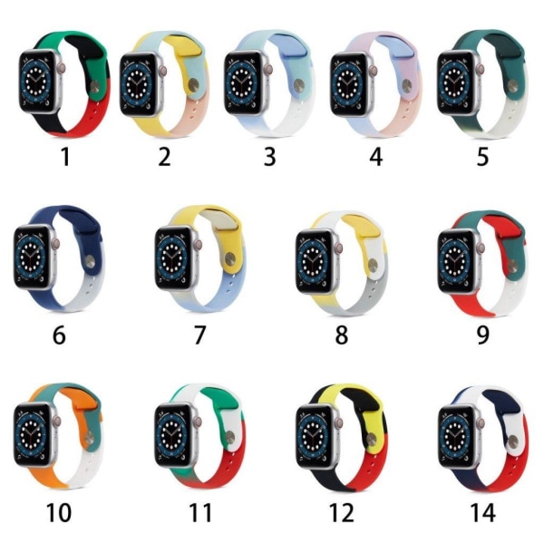 Apple Watch 42mm - 44mm kolmivärinen silikoninen kellonhihna - Punainen / Vihreä / Valkoinen / Koko: S Multicolor