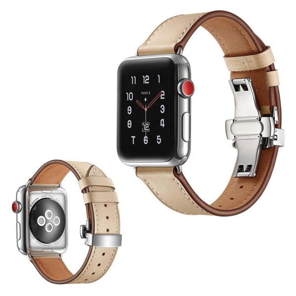 Apple Watch Series 5 44mm kestävä aitoa nahkaa oleva ranneke - Hopea Solki / Aprikoosi Brown