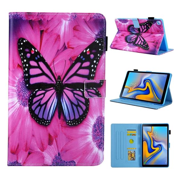 Samsung Galaxy Tab A 10.1 (2019) mønster multi-vinkel læretui - Pink Butterfly Pink