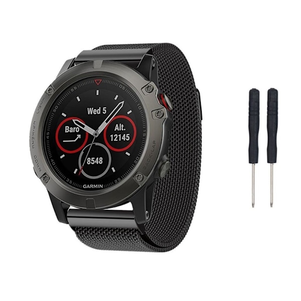 Garmin Fenix 3 / Fenix 3 HR / Fenix 5X urlänk rostfritt stål meshlänk - Svart Svart