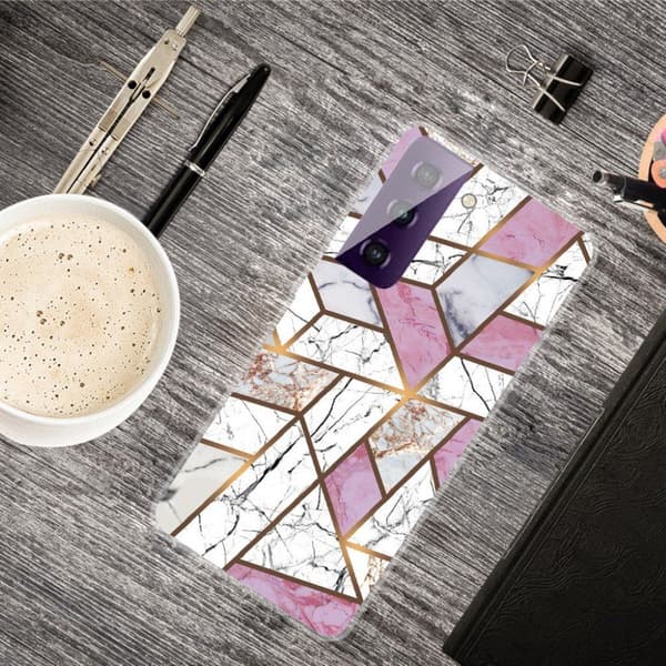 Marble Samsung Galaxy S21 FE Etui - Rose / Hvit / Grå Klinkekule Multicolor
