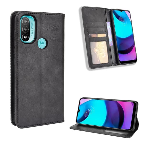Bofink Vintage Motorola Moto E20 Læder Etui - Sort Black