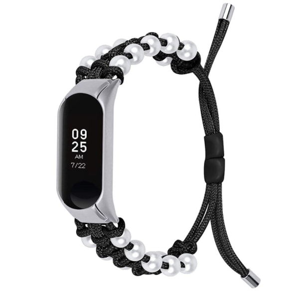 Xiaomi Mi Smart Band 6 / 5 flettet urrem med perledekor - Sort Black