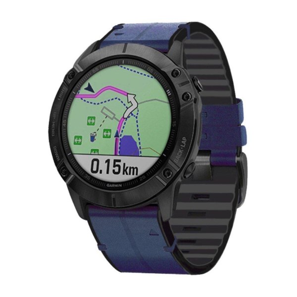 Garmin Fenix 6 / 5 ægte læder + silikone urrem - Midnatsblå Blue