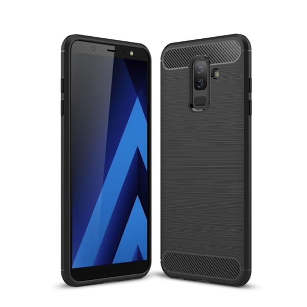 Samsung Galaxy A6 Plus (2018) och A9 Star Lite mobilskal TPU material skyddande kolfiber borstad textur värmeavledande - Svart Svart