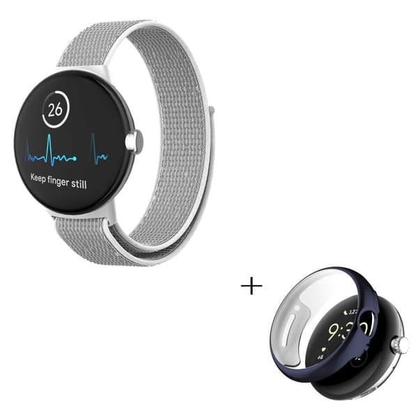 Google Pixel Watch nylonkellohihna mustalla suojuksella - Harmaa / Valkoinen White