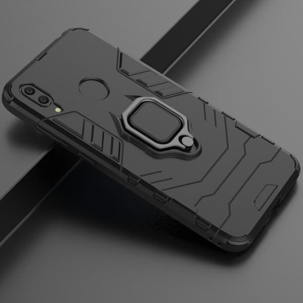 Huawei Y7 2019 fingerring hybrid etui - Sort Black