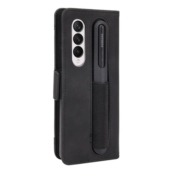 Stilfuldt Læder Etui med Pung til Samsung Galaxy Z Fold3 5G - Sort Black