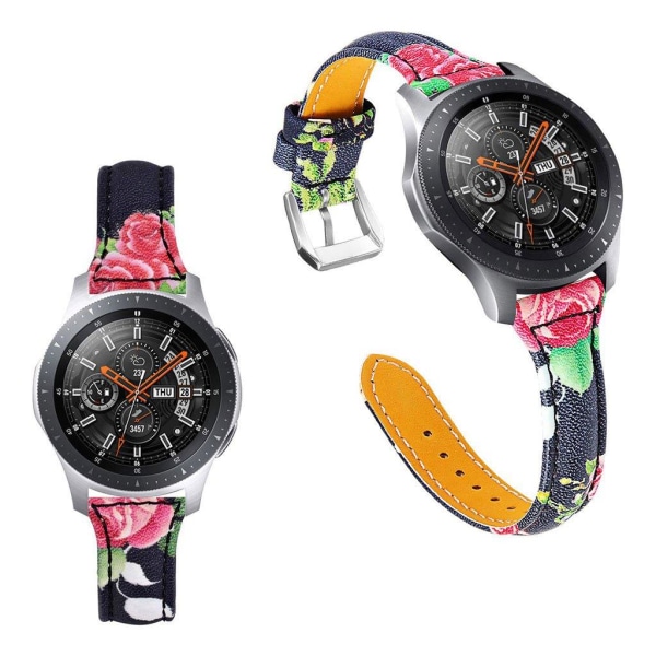 Samsung Gear S3 Classic / Frontier klockarmband i äkta läder med blomma - Rosor I Svart Bakgrund Svart