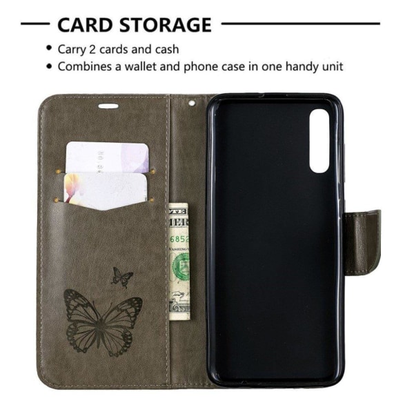 Butterfly Samsung Galaxy A70 etui - Grå Silver grey