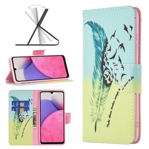 Wonderland Samsung Galaxy A33 5G Flip Etui - Fjer og Fugle Green