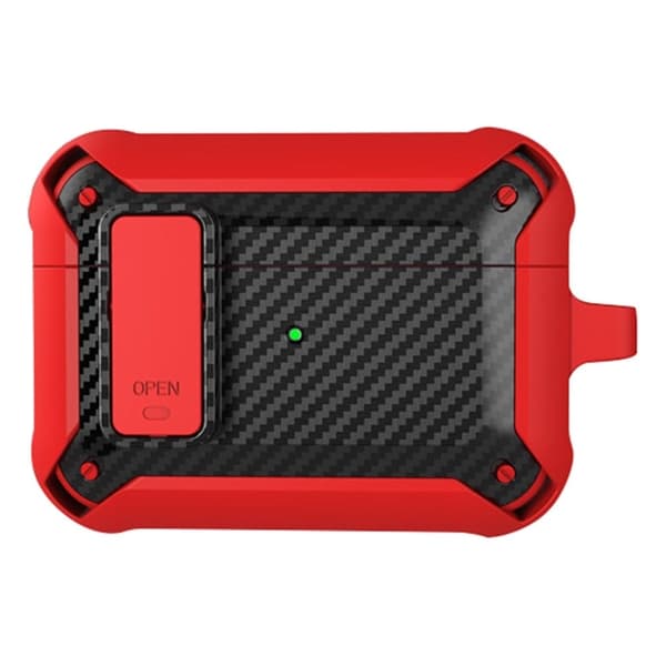 Etui i kulfiber med spænde til AirPods Pro 2 - Rød / Sort Red