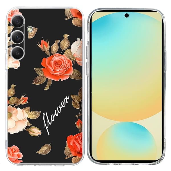 Vibe Samsung Galaxy A36 -kansi - Musta Tausta Kukkia Black