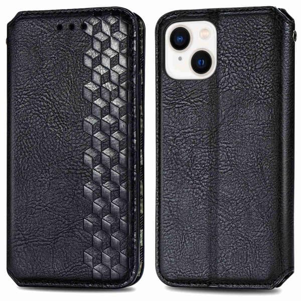 Læretui med A Stilfull Rhombus Imprint til iPhone 14 - Svart Black
