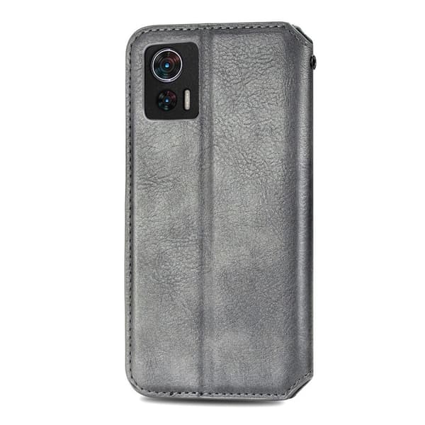 Læder Etui med A Stilfuldt Rhombus Tryk til Motorola Edge 30 Neo - Grå Silver grey