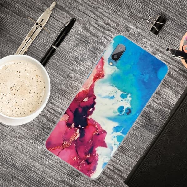 Marble Samsung Galaxy M02 / A02 Etui - Splash Of Red og Blå Multicolor