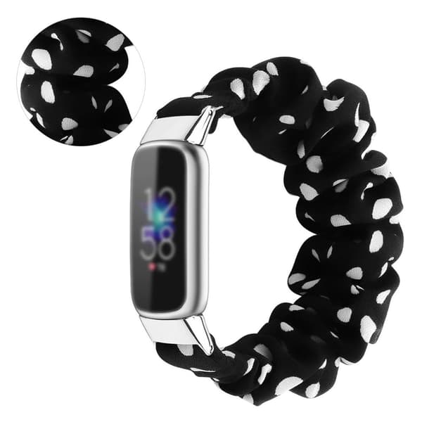 Fitbit Luxe moderiktigt elastiskt klockarmband i scrunchie-stil - Svart Prickigt / Storlek: S Svart