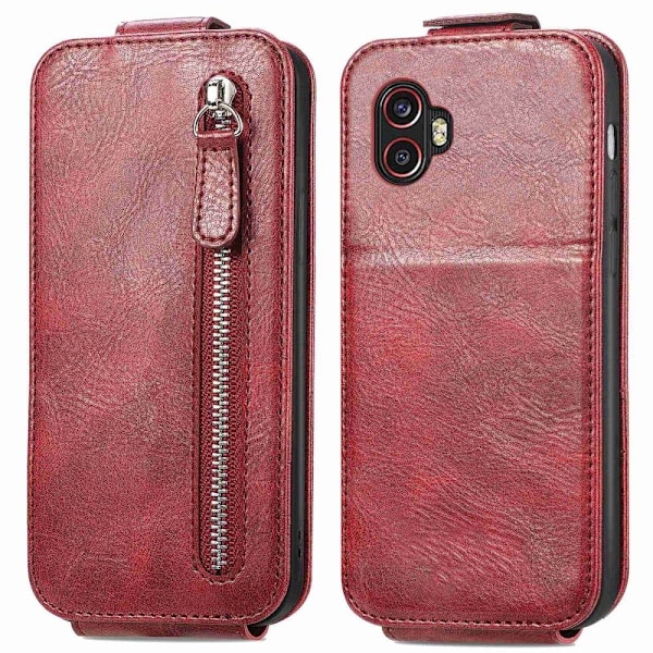 Vertical Flip Phone Etui med Zipper til Samsung Galaxy Xcover 6 Pro - Rød Red