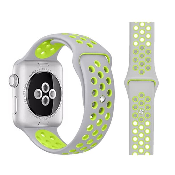 Apple Watch Series 5 / 4 44mm dobbeltfarvet urrem - Grå / Gul-Grøn Silver grey