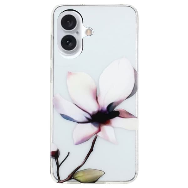 iPhone 16-etui med mønsterutskrift Fleksibelt, fleksibelt mobildeksel - Hvit Blomst White