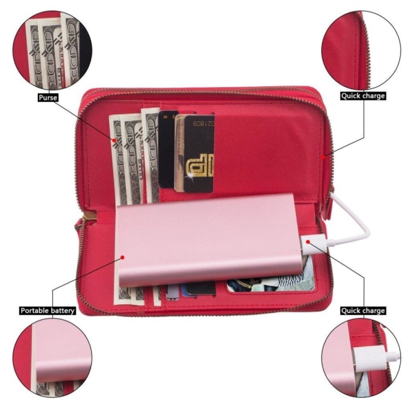 Zipper läder iPhone Xs Max fodral med plånbok - Röd Röd
