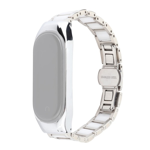 Xiaomi Mi Smart Band 6 / 5 keraaminen ruostumattomasta teräksestä valmistettu ranneke - Kolme Helmeä Valkoinen White