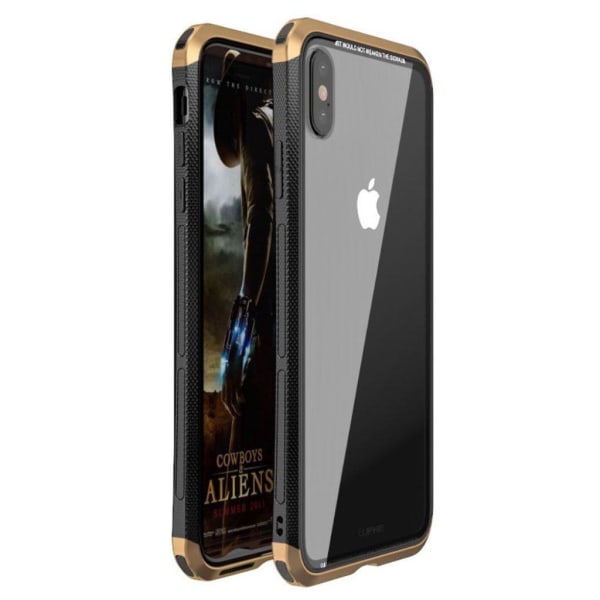 iPhone Xs Max LUPHIE karkaistu lasi ja metalli muovinen hybriidi suojakuori - Kulta Gold