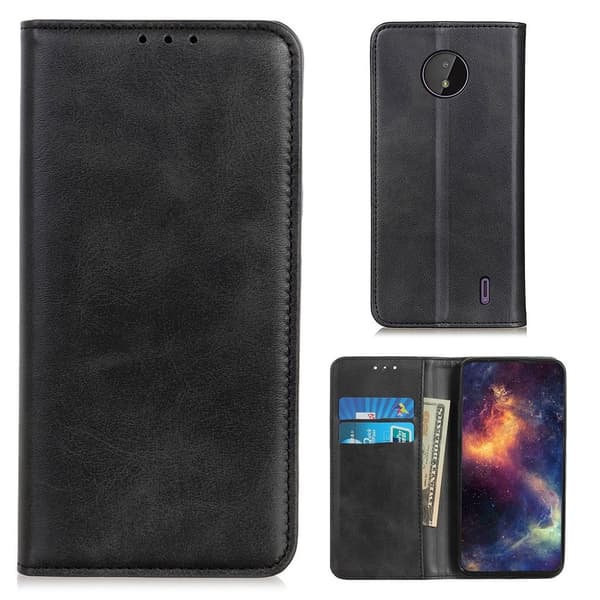 Nokia C10 / Nokia C20 flip etui i ægte læder med pung – Sort Black