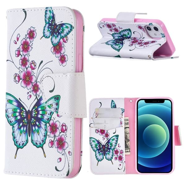 Wonderland iPhone 12 Mini flip etui - Blomster Og Sommerfugle Multicolor