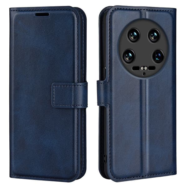 Hållbart konstläder Xiaomi 14 Ultra fodral med plånbok - Blå Blå