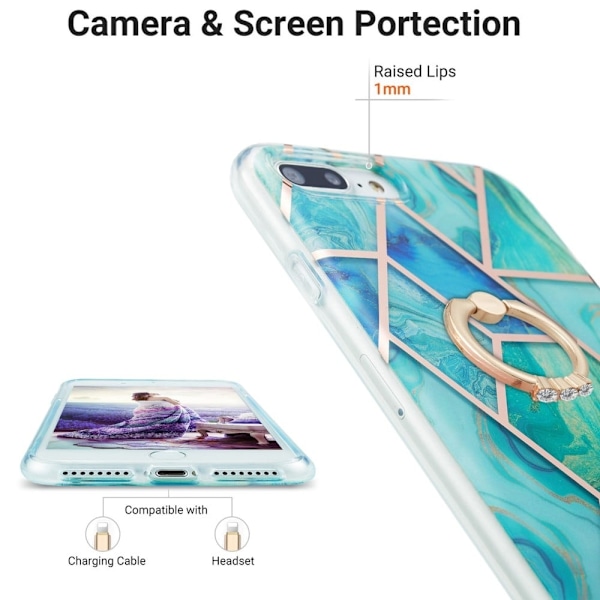 Marble Patterned Suojakuori With Ring Holder For iPhone 8 Plus – Green Green