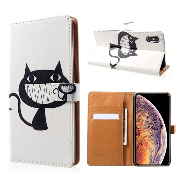 iPhone Xs Max mønstret læder flip cover - Black Cat Black